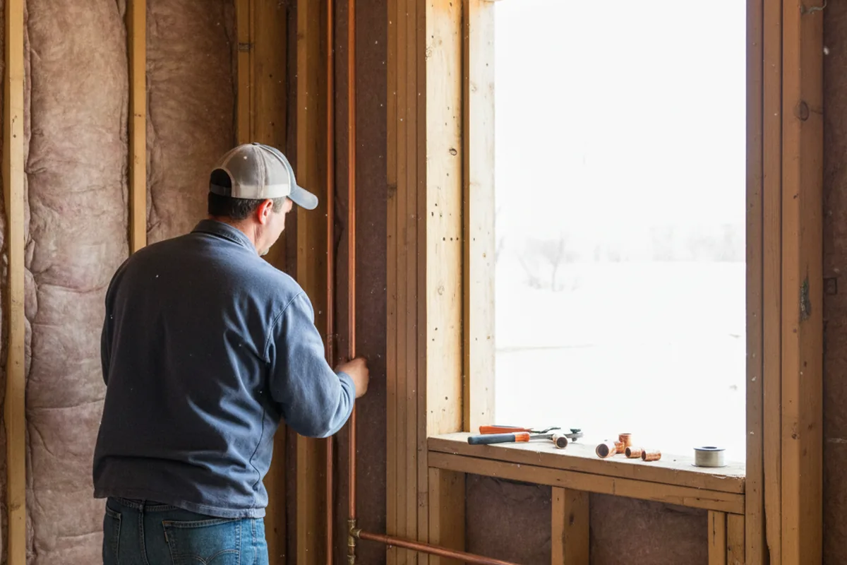 Licensed plumber running new copper supply lines in a Bowlus home