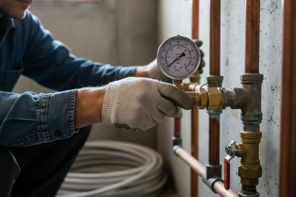 Pressure testing a repaired line during Water Line Repair in Bowlus